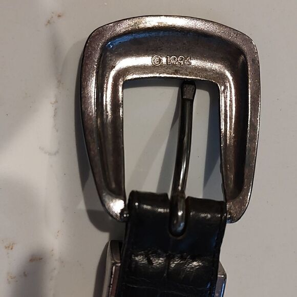 Brighton Black Croc Embossed Leather Belt Silver Hardware Vintage
